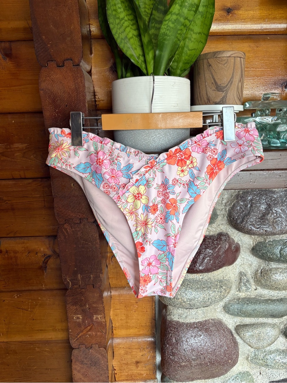 CUPSHE Floral Bikini Bottoms XL Pink Tropical High Cut Swim